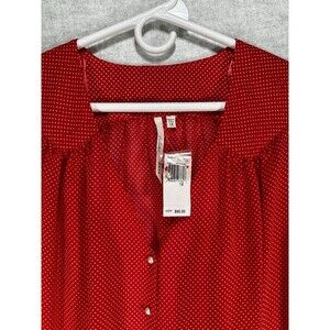 NWT BELLATRIX  Red White Polkadot Long Sleeve Blouse Button Up Size 1X SemiSheer